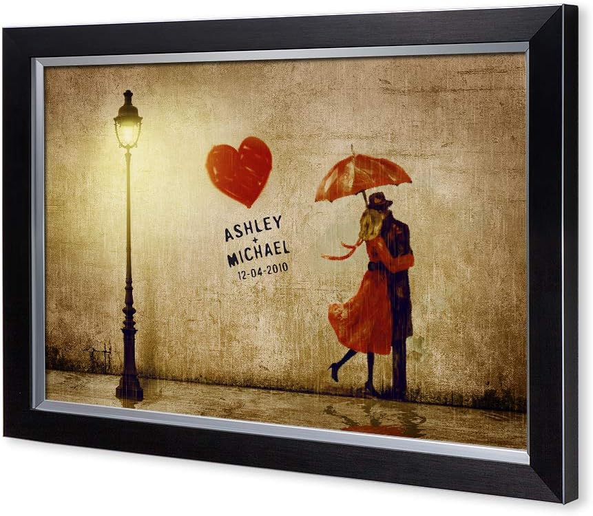 IPIC - Our First Kiss Personalized Framed Artwork for Romantic Anniversary and Wedding gifts; Picture size: 30x20, Framed Size: 33x23
