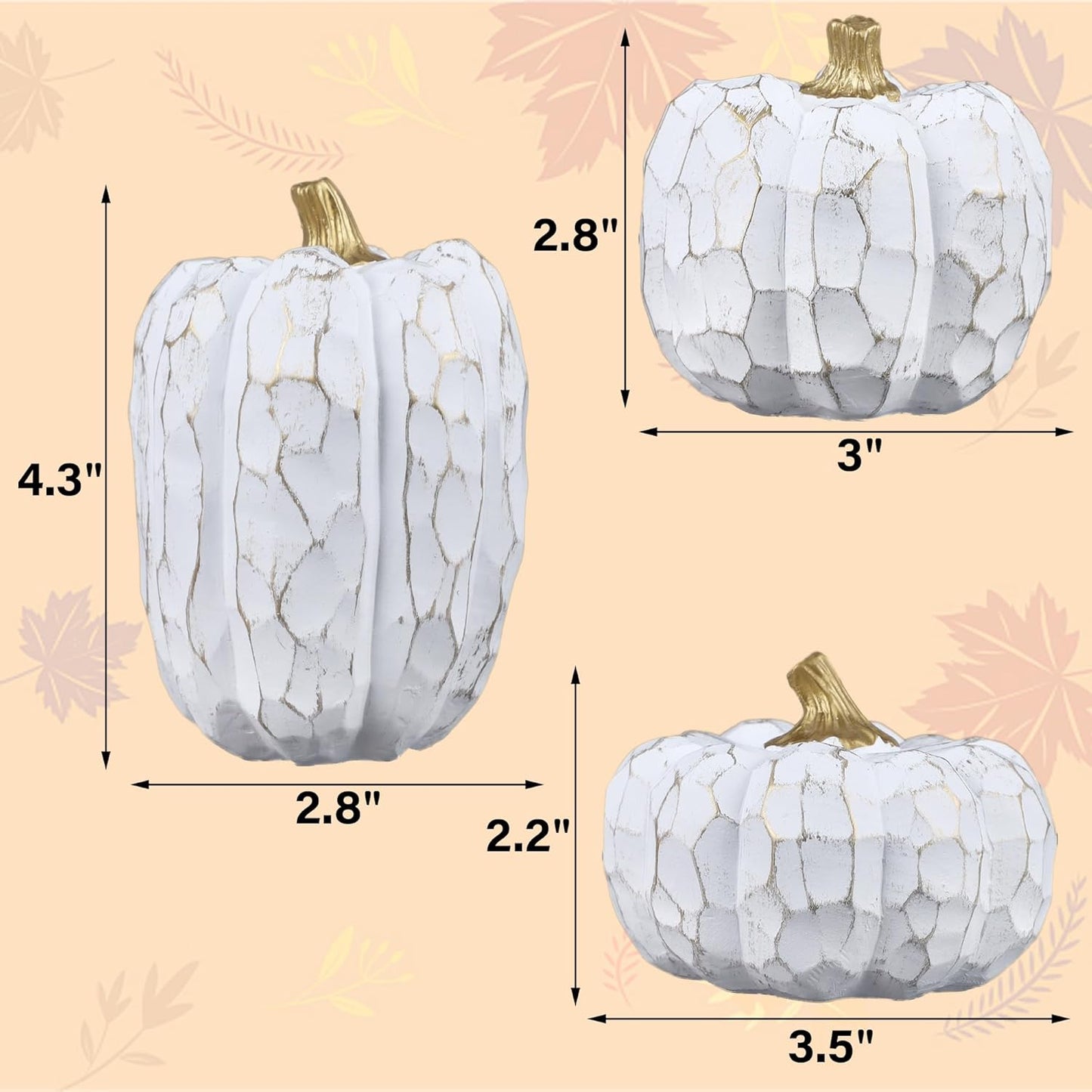 winemana Pumpkins Fall Decorations for Home- Set of 3 Elegant White Pumpkin Resin Thanksgiving Centerpiece for Table, Mantel, Porch & Indoor, Textured Neutral Farmhouse Autumn Harvest Decor (White)