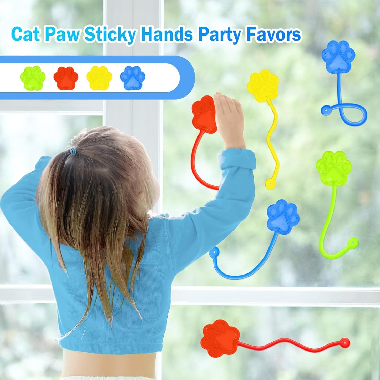 Sticky Hands Bulk 36 PCS Kids Party Favors Cute Cat Paw Shape Stretchy Sticky Hand Toy Goodie Bag Stuffers Fillers Treasure Box Toys for Classroom Prizes Small Carnival Birthday Party Supplies Gifts