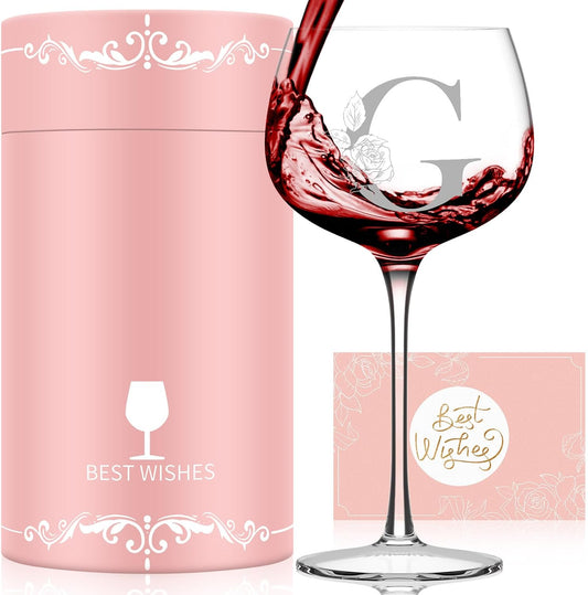 Personalized Gifts for Women, Monogrammed A-Z Wine Glass Customized Gift, Unique Christmas Birthday Gifts for Women Her Mom Friend Sister Wife Daughter Nurse (G)