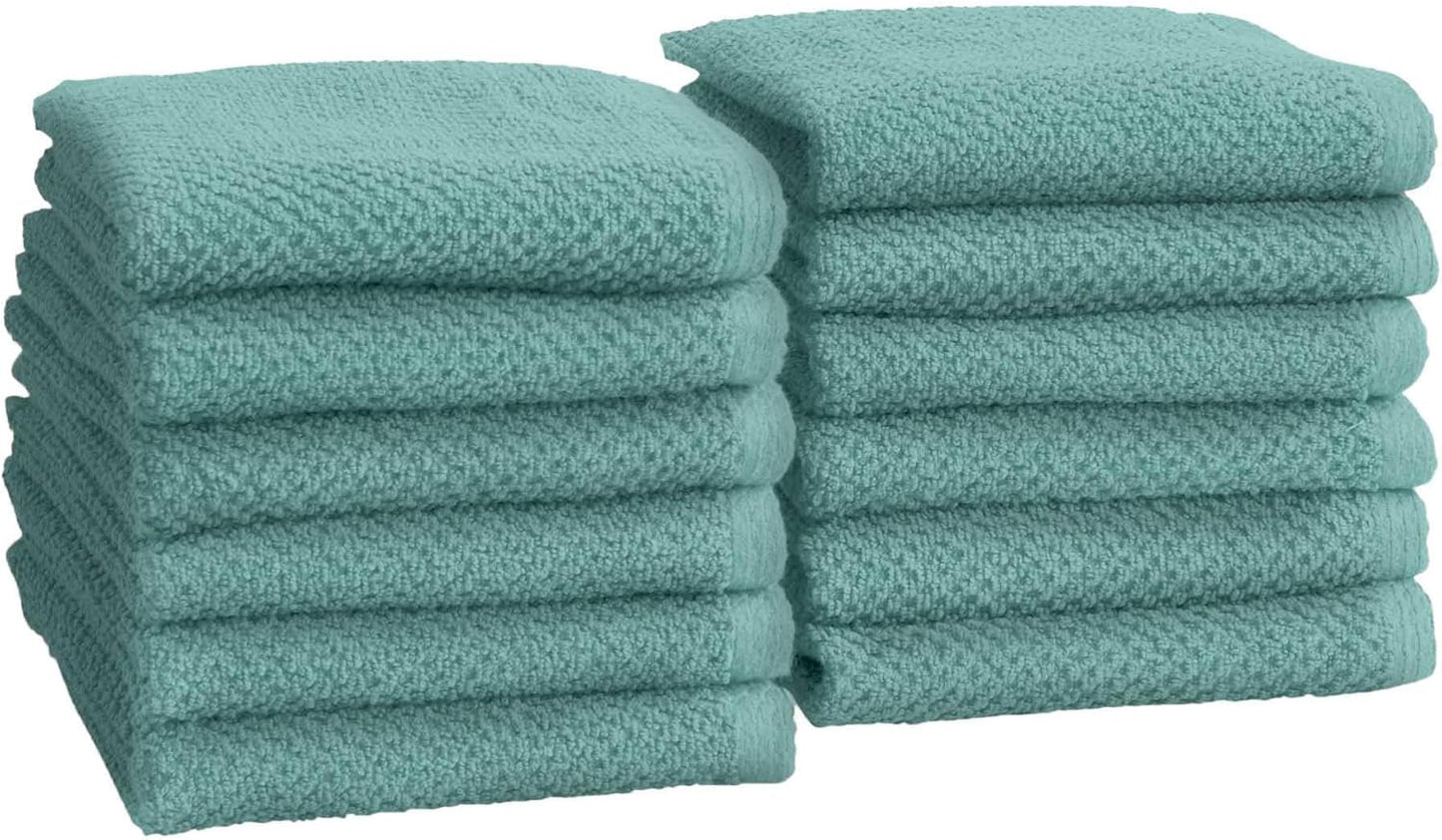 Great Bay Home Blue Washcloth- 100% Cotton 12-Pack 13x13 Wash Cloth - Absorbent, Quick-Drying, Durable Face Towels for Bathroom Decor - Low-Twist, Two-Ply Fibers (Mineral Blue)