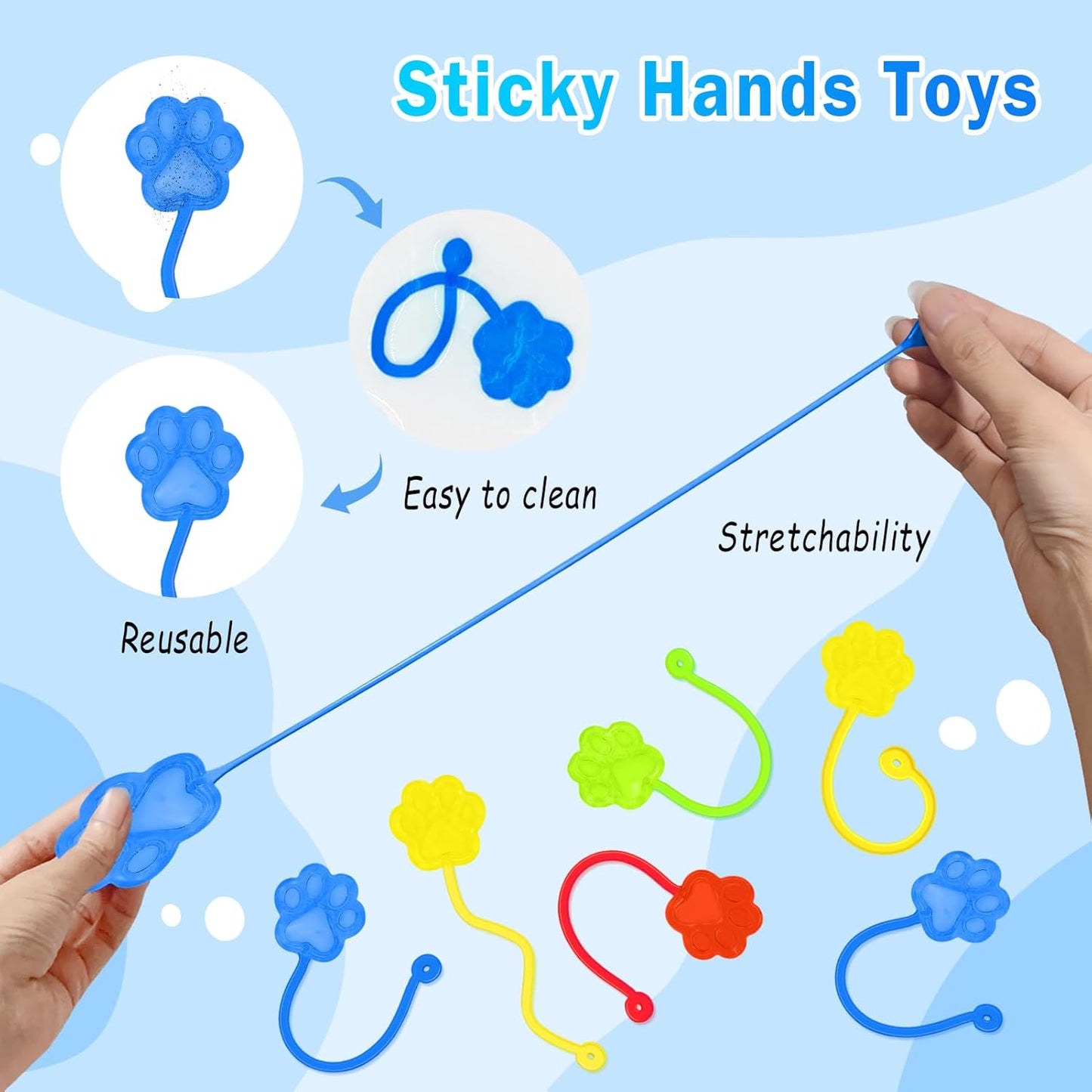 Sticky Hands Bulk 36 PCS Kids Party Favors Cute Cat Paw Shape Stretchy Sticky Hand Toy Goodie Bag Stuffers Fillers Treasure Box Toys for Classroom Prizes Small Carnival Birthday Party Supplies Gifts