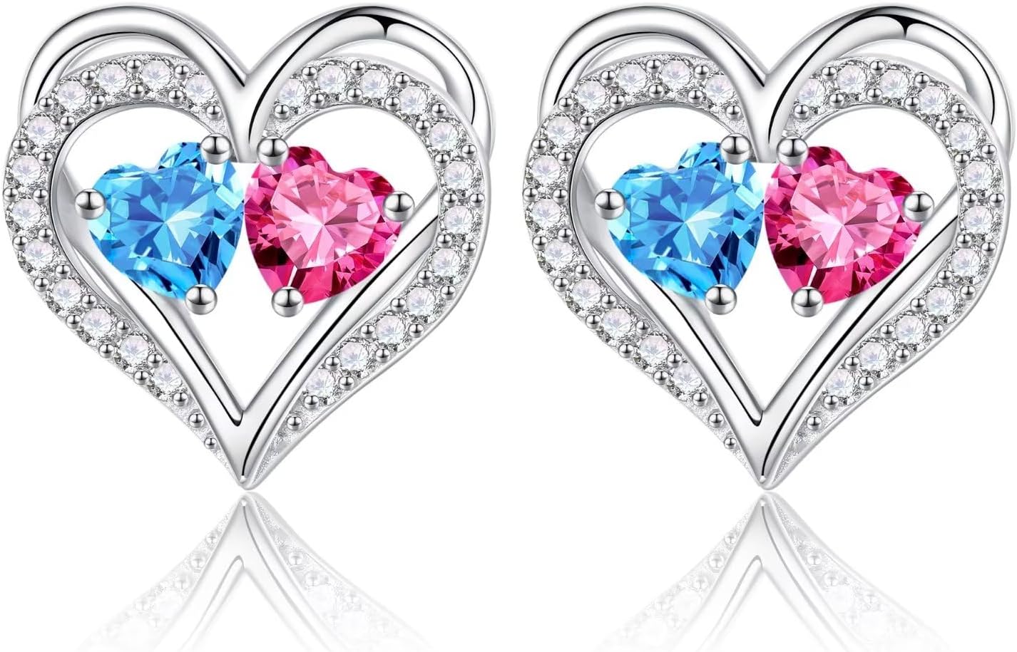 Iefil Birthstone Earrings for Women - 925 Sterling Silver Heart Earrings Anniversary Birthday Gifts for Women Wife Girlfriend Mom