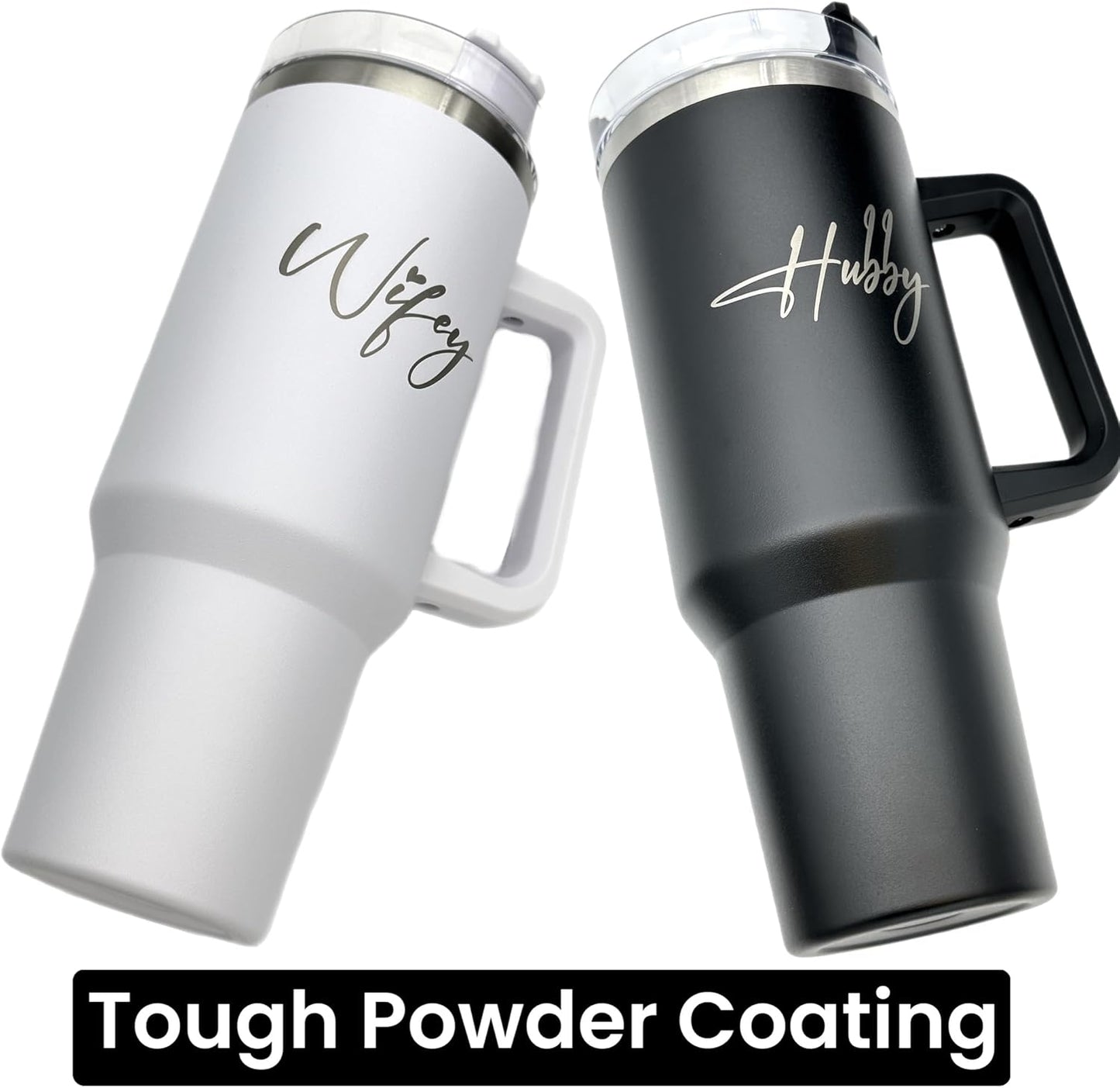 QualityVibe Wifey & Hubby Wedding Gift 40 oz Engraved Tumbler Set Of 2 For couples With Straw & Brush. Christmas or Engagement Gift Set For Bride & Groom.