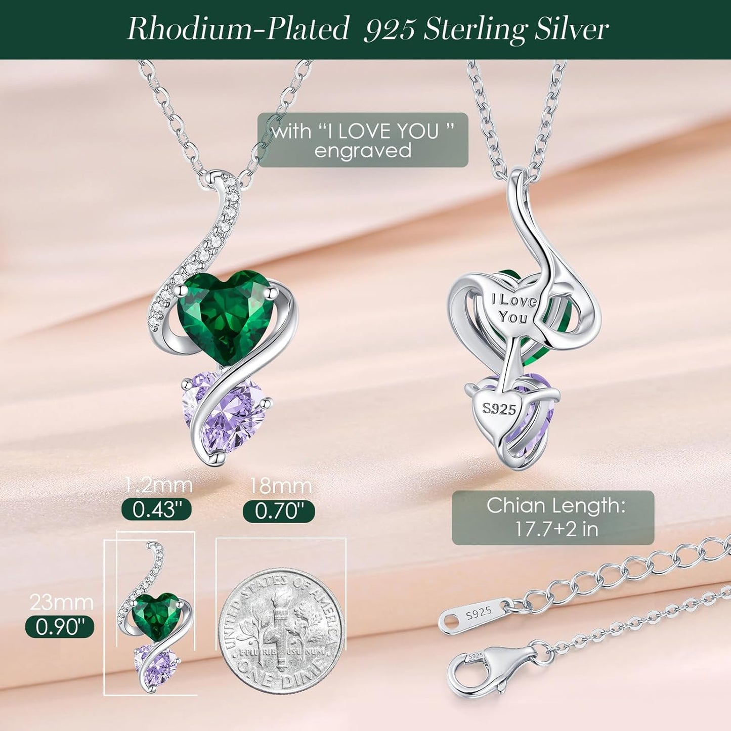 LOUISA SECRET Unique Double Heart Necklace Gifts for Wife Women, 925 Sterling Silver Tiny Birthstone Pendant Jewelry Gift for Her Girlfriend Mom Valentine's Day Anniversary Mother's Day Birthdays & Christmas