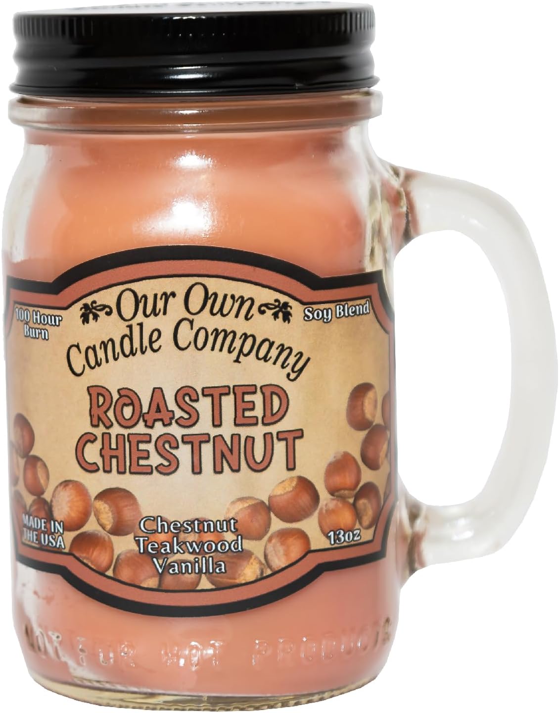 Our Own Candle Company, Roasted Chestnut Scented Mason Jar Candle, 100 Hour Burn Time, 13 Ounces