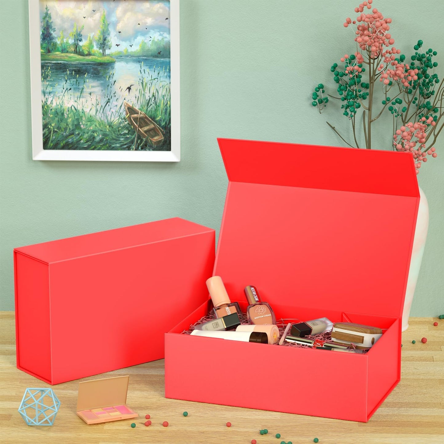 5 Pack Red Gift Box, 12x6x4'' Gift box for Presents with Lids Magnetic Closure Rectangle Collapsible for Bridesmaid Proposal Box, Wedding, Christmas, Halloween, Birthday Gift Packging