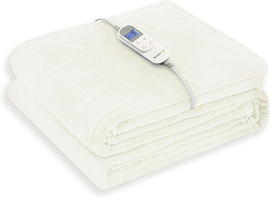 Wapaneus Heated Blanket Electric Full Size 72"x84" with 10 Heating Levels 12 Timer Settings and 8 Hours Auto-Shut Off,Flannel Fast-Heating Electric Blanket,ETL Listed Machine Washable,Ivory