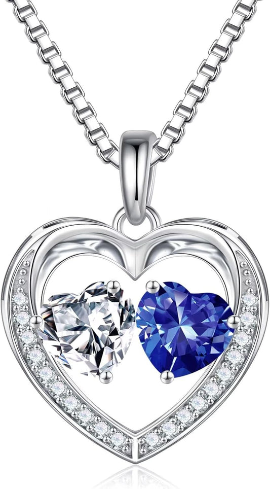 Iefil Birthstone Jewelry for Women - 925 Sterling Silver Birthstone Necklace, Anniversary Birthday Gifts for Women, Jewelry Gifts for Her Wife Mom Daughter