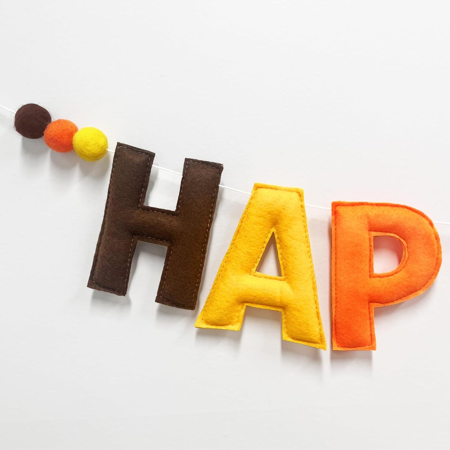 Fall Decorations Pre-Strung Handmade Felt Happy Fall Sign Pumpkin Banner Wool Felt Ball Garland for Autumn Thanksgiving Harvest Nursery Home Wall Decor Birthday Baby Shower Party Decoration Supplies