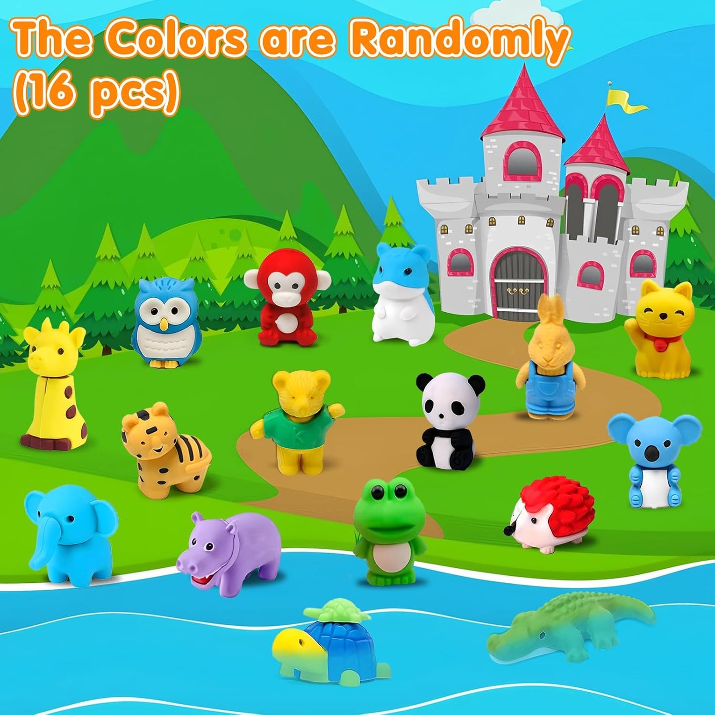16 Pack Animal 3D Erasers Desk Pets for Kids Pencil Erasers Bulk Gifts for Classroom Prizes,Game Reward,Treasure Box,Goodie Bag Stuffers,Pinata Filler,Party Favors,Puzzle Mini Toys School Supplies