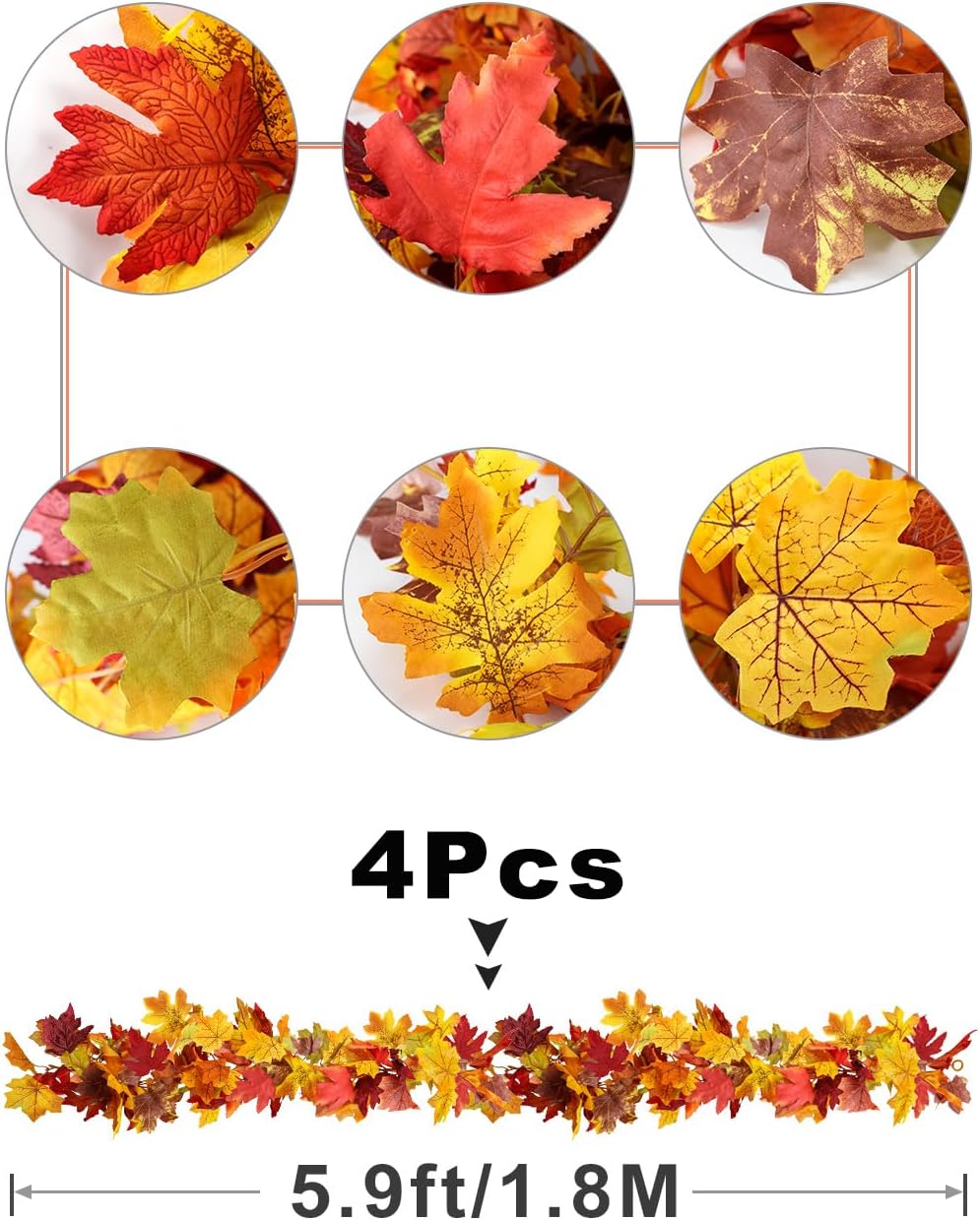 wohohoho 4 Packs Fall Garland Maple Leaf, 5.9Ft/Pieces Fall Leaves Garland 7 Maple Leaves Hanging Vines for Autumn Decor Halloween Thanksgiving Christmas Indoor Outdoor Decorations