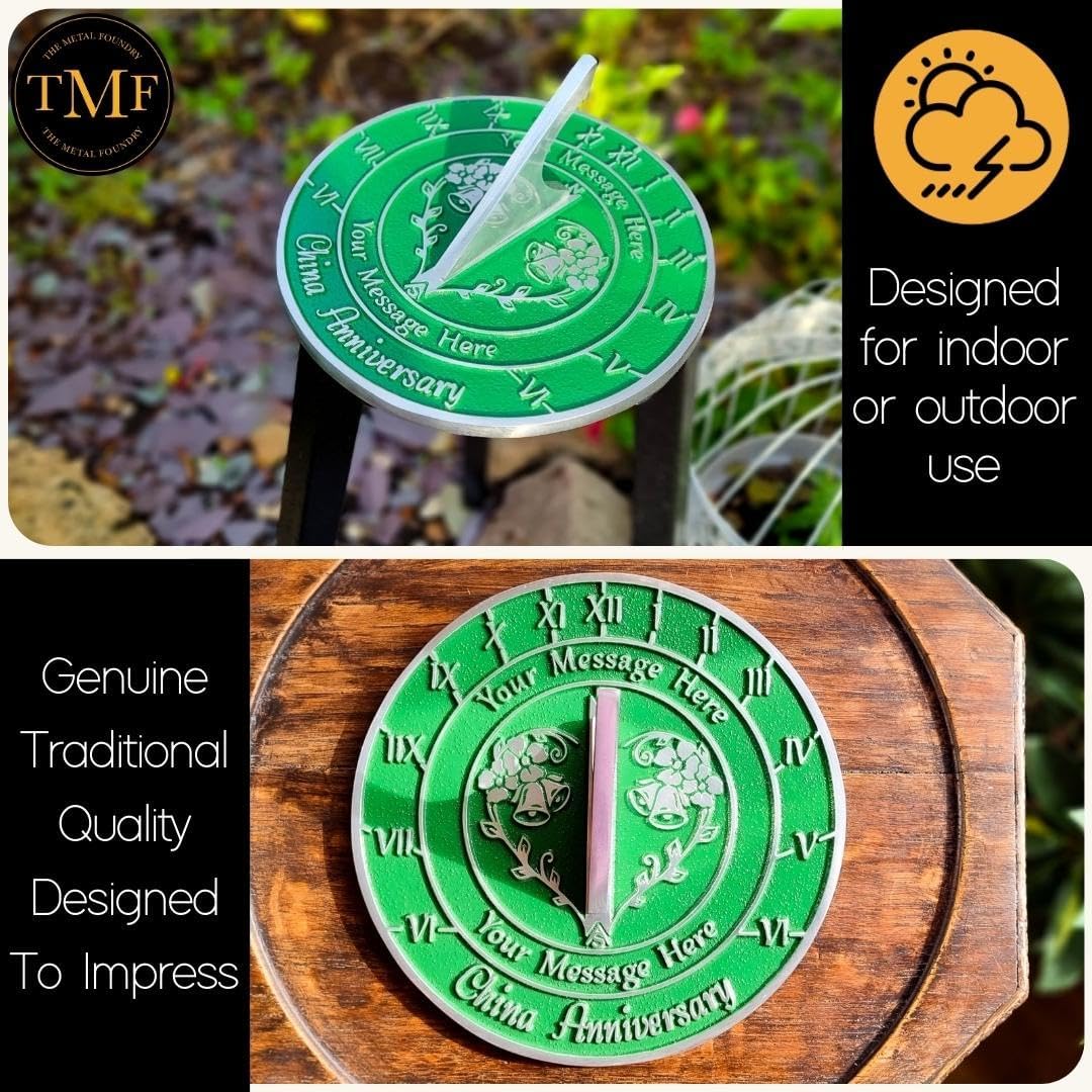 The Metal Foundry Personalized China 20th Large Sundial - Recycled Solid Metal UK Manufactured Home Decor Or Garden Present Idea ForParents, Friends Or Couple On 20 Years Marriage
