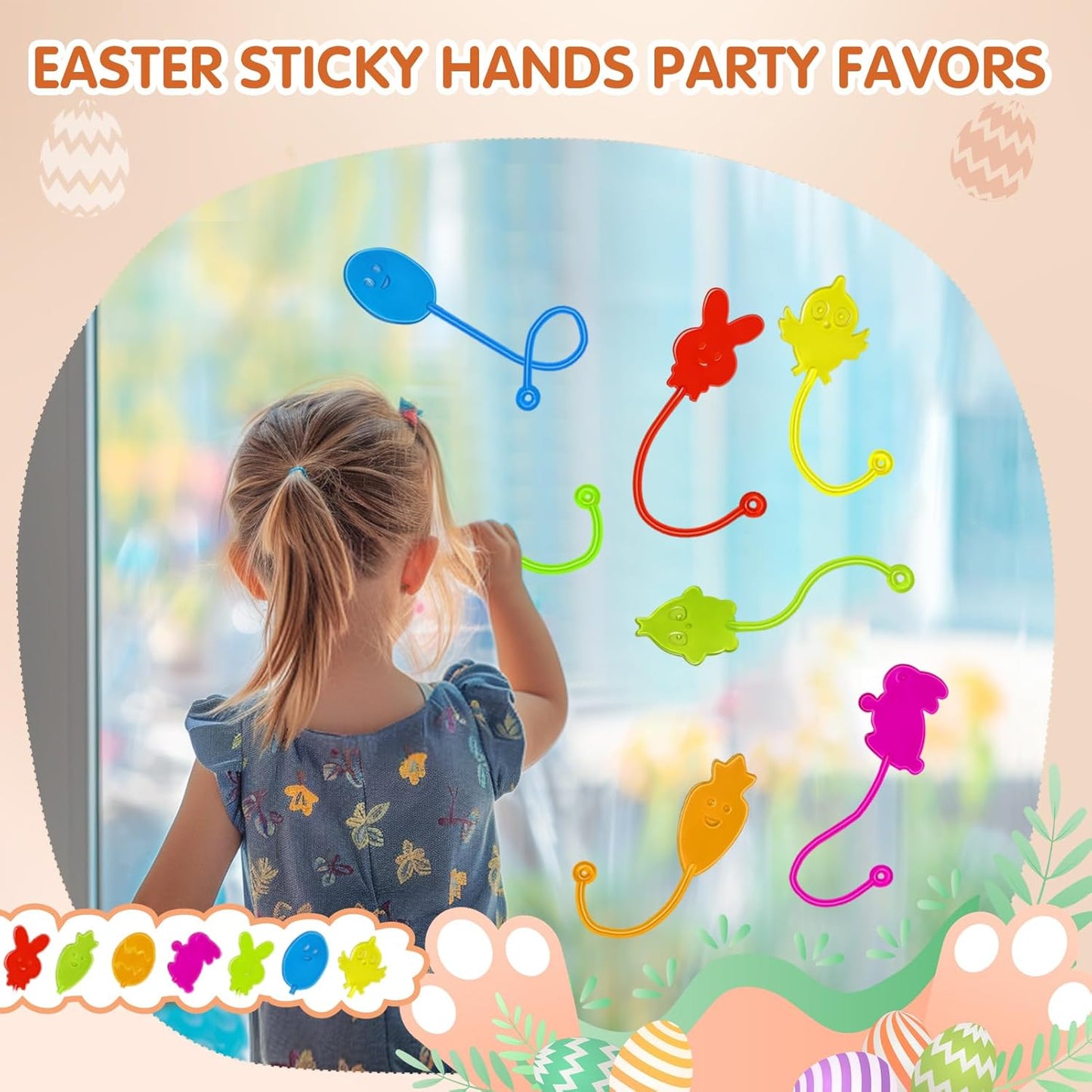 Easter Sticky Hands Bulk 42 PCS Party Favors for Kids Easter Egg Fillers Basket Stuffers Stretchy Sticky Hand Toy Goodie Bag Stuffers Classroom Prizes for Kids Toys Carnival Birthday Party Supplies