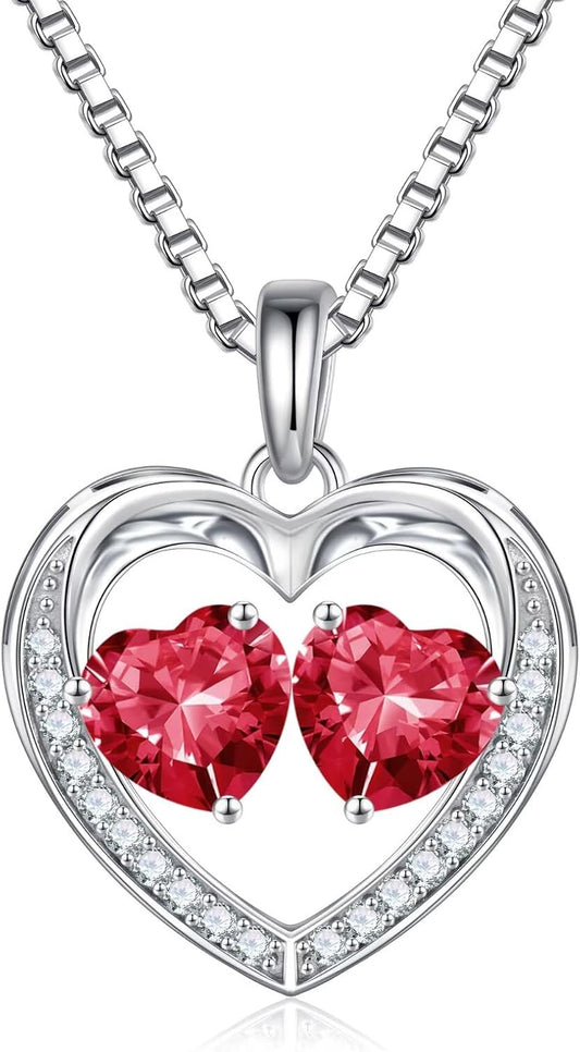 Iefil Birthstone Jewelry for Women - 925 Sterling Silver Birthstone Necklace, Anniversary Birthday Gifts for Women, Jewelry Gifts for Her Wife Mom Daughter