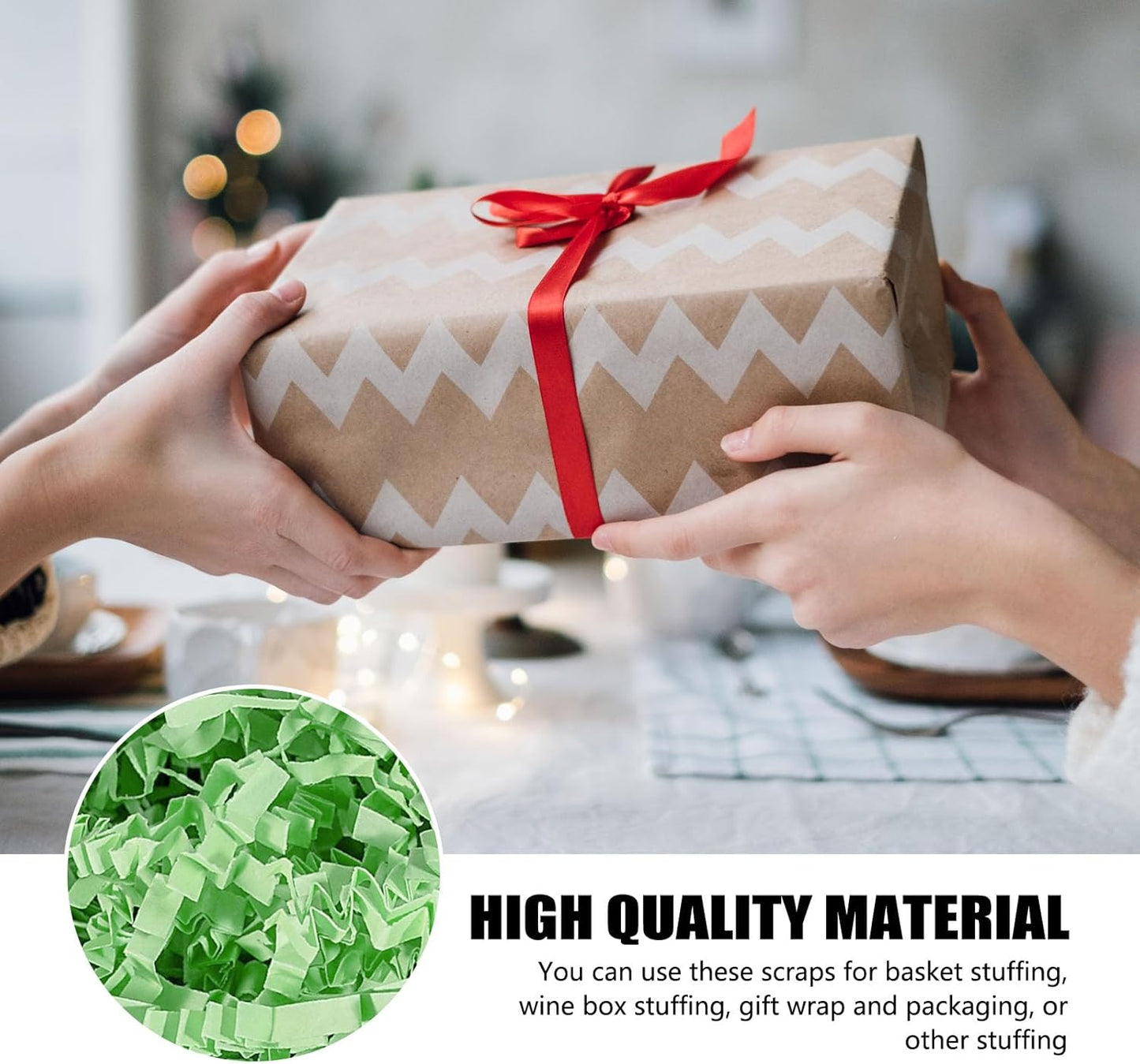 ZEBMOON 2 LB Light Green Crinkle Cut Paper Shred Filler Great for Gift Wrapping, Basket Filling, Birthday, Wedding, Halloween, Thanksgiving, Christmas Day, New Year Party Decorations Filling Supplies