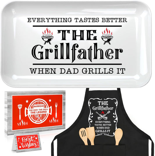 Gifts for Dad from Daughter Son, Personalized Dad Christmas Gifts Grilling Platter Apron Gift, Funny Dad Birthday Gifts Dad Gifts Fathers Day Grilling Gifts BBQ Serving Tray-The Grillfather Dad Plate