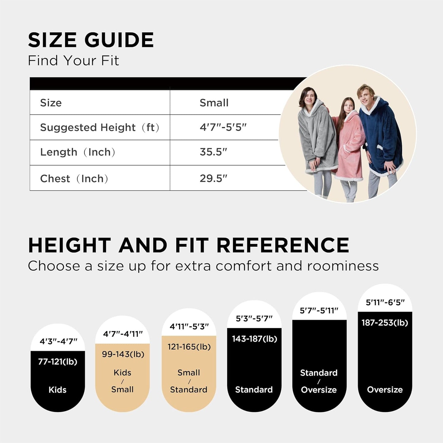 Bedsure Blanket Hoodie, Wearable Blanket for Adults & Kids as Gifts for Women Men, Birthday Gifts for Women Mom Girl Sherpa Oversized Hoodie, Concrete Grey, Small