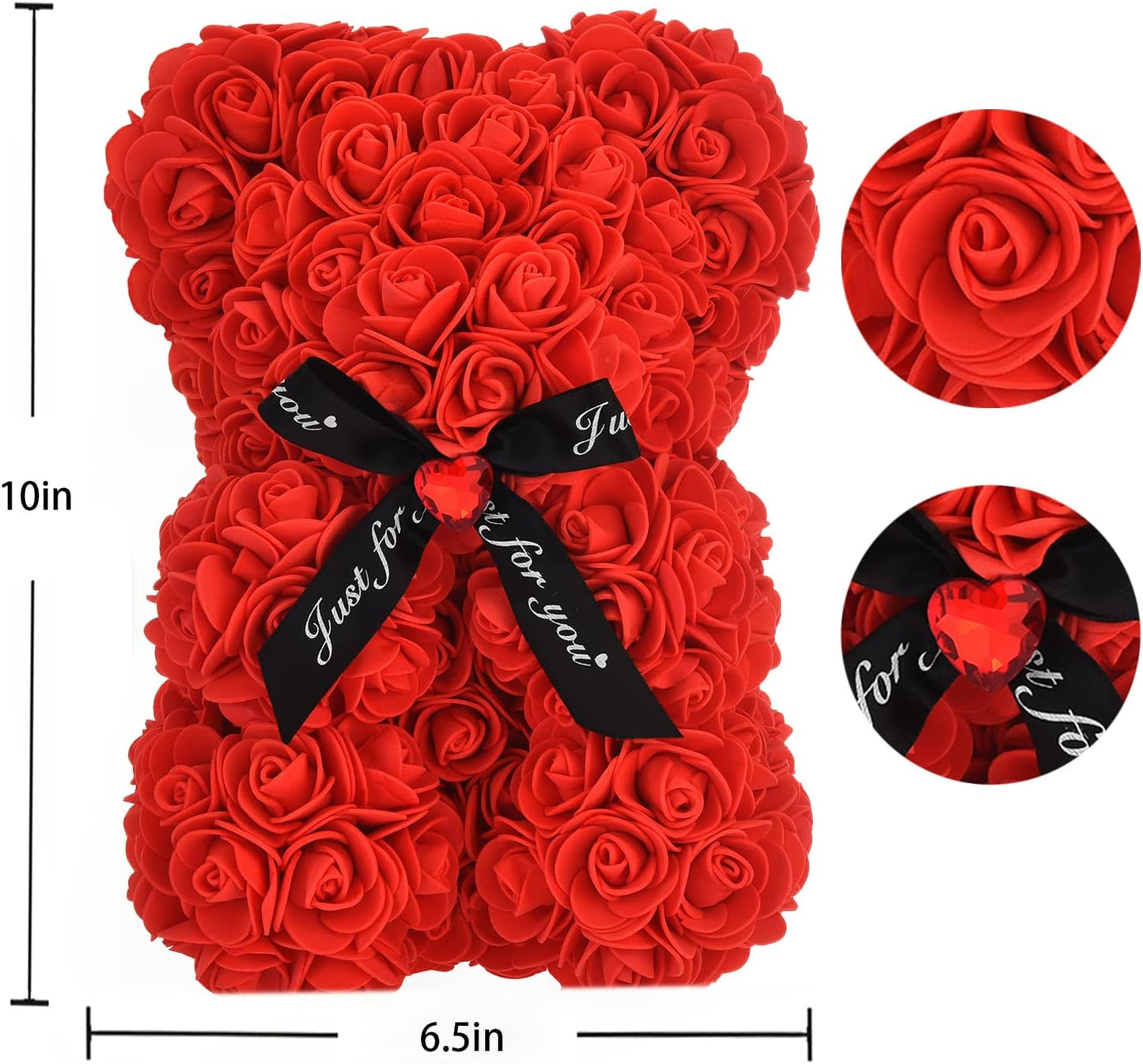 Artificial Rose Flower Bear,Perfect Romantic Gift for Her, Valentine's Mother's Day, Christmas, Birthday,Thanksgiving Party Anniversary Girl Friend Wife with Heart-Shaped Diamond Black Red