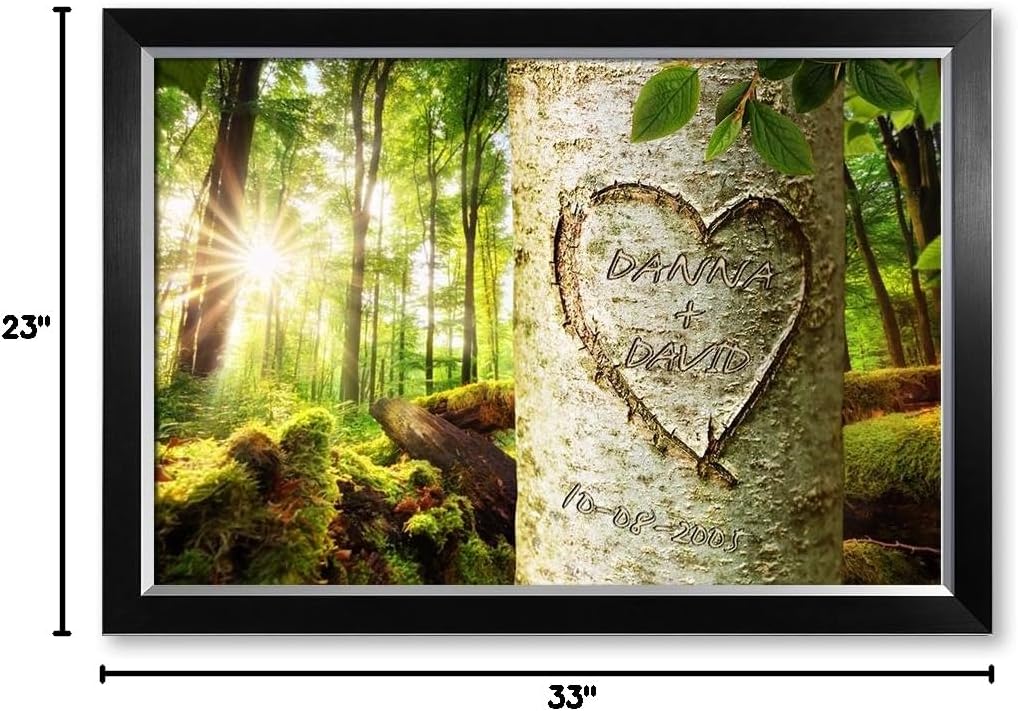IPIC - Love Evergreen, Personalized Artwork with Names and Date on, Customized Gift for Anniversary,Wedding,Birthday and Holidays. Picture size: 30x20, Framed Size: 33x23