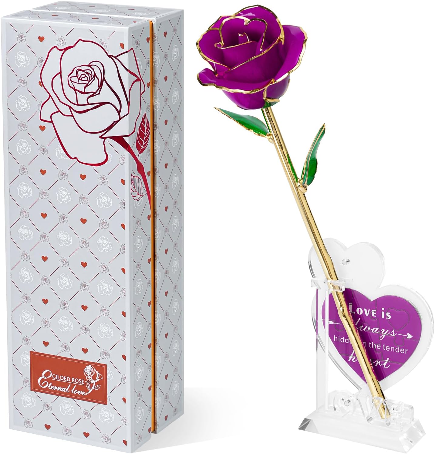 Mikasol 24K Gold Plated Purple Rose – Mystical Eternal Flower with Puzzle Message Gift – Romantic Surprise for Wife, Girlfriend, or Soulmate