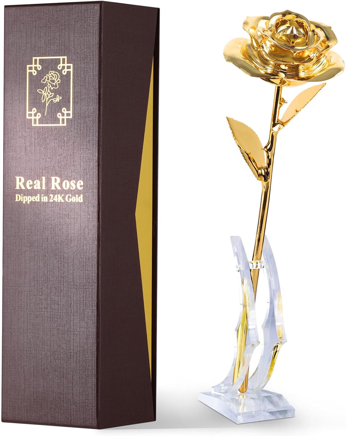 24K Gold Dipped Real Rose – Handcrafted, Elegant, One of a Kind – Romantic Gift for Her – Ideal for Birthday, Anniversary, Mother’s Day, Valentine’s (Gold)