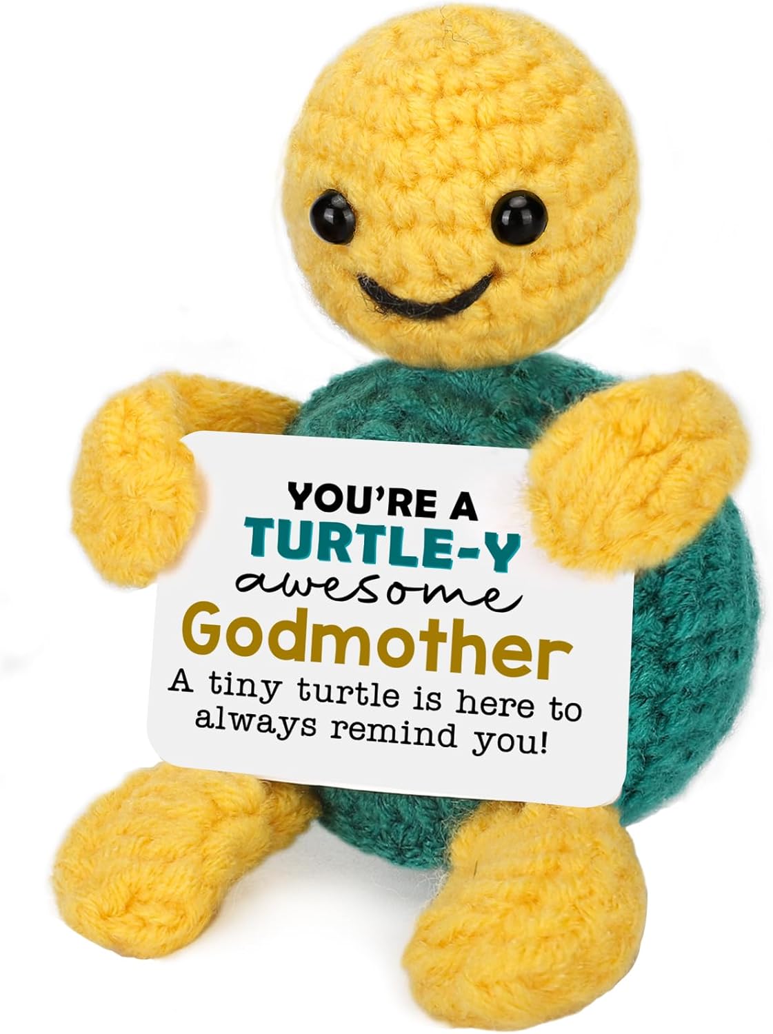 Funny Turtle Godmother Gifts for Father's Day, Godmother God Mother Birthday Proposal Gifts from Godchild, Cute Small Handmade Positive Crochet Emotional Animals Turtle Desk Decor