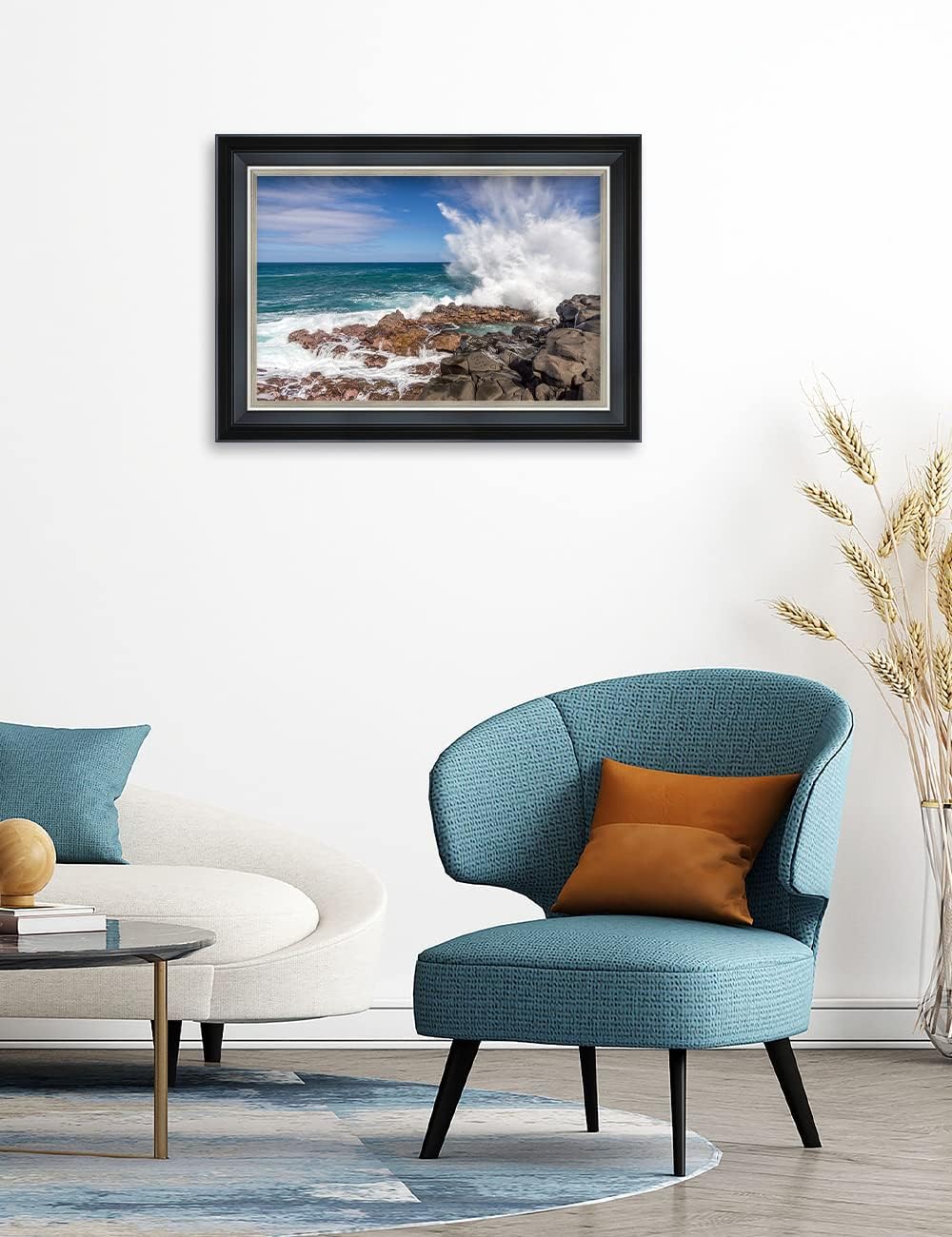 IPIC - Waves Crashing at Queen's Bath Personalized Framed Wall Art with Names and Date on, Giclee Prints with Solid Wood Frame, Customized Gift and Memorial Gifts for Wedding Anniversary.