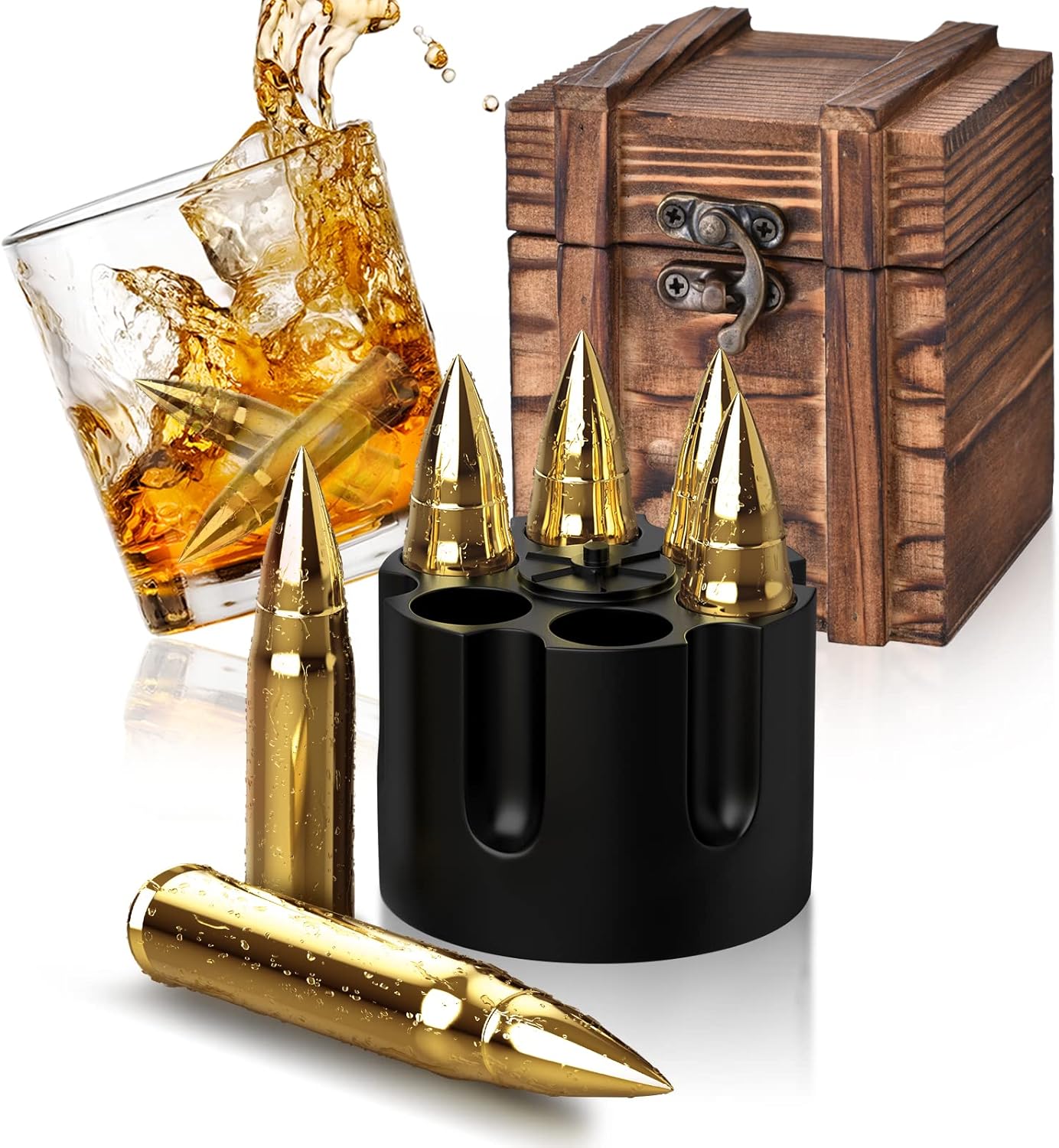 Gifts for Men Dad, Birhtday Gift from Daughter Son Wife Kids, Whiskey Stones with Wooden Box, Christmas Stocking Stuffers, Unique Ideas for Him Husband, Cool Bourbon Gadget