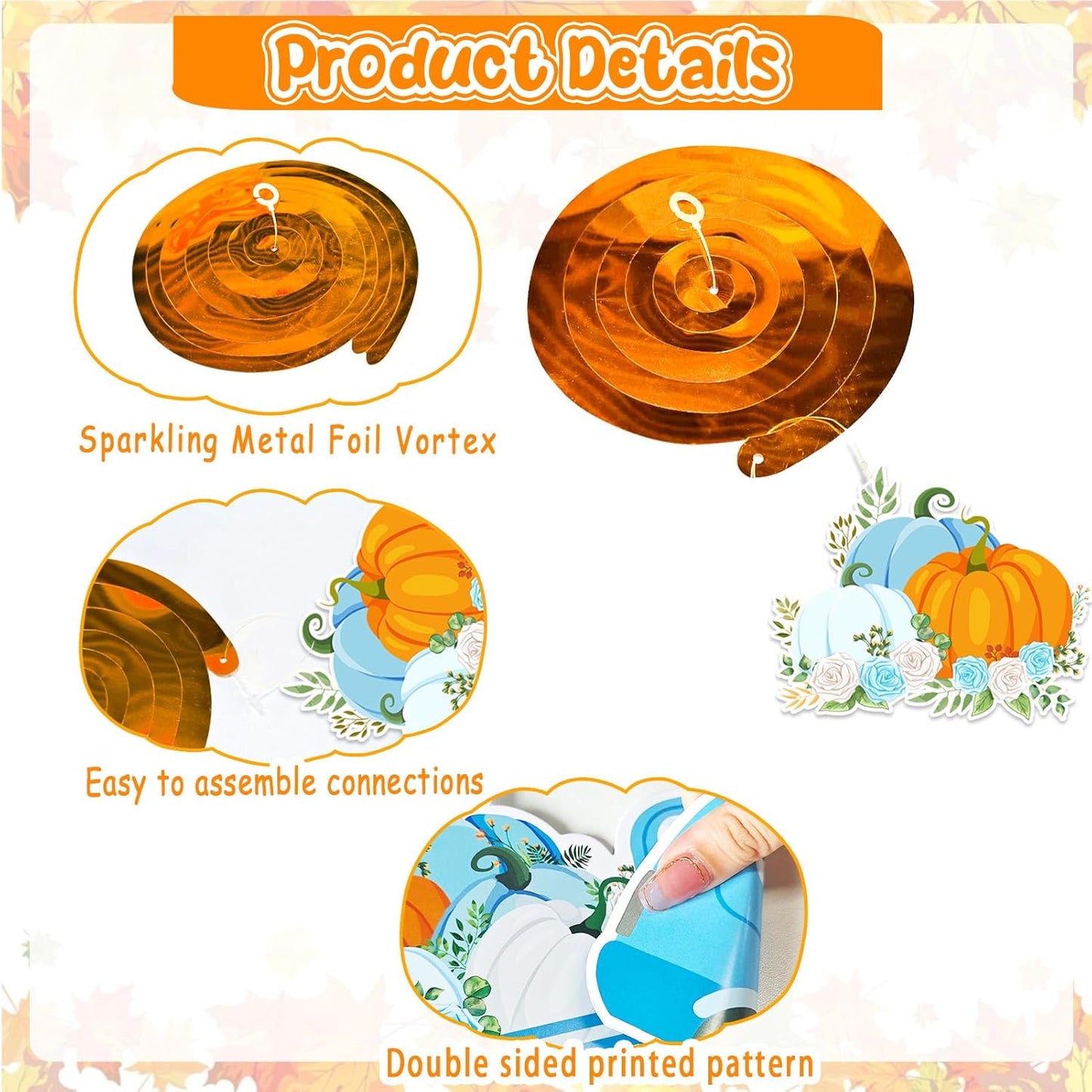 36pcs Thanksgiving Little Pumpkin Party Hanging Swirls Decor,Blue Boy Little Pumpkin Thanksgiving Hanging Swirls, Fall Themed Maple Leaf Pumpkin Truck Ceiling Swirl for Boy Birthday Party Decorations