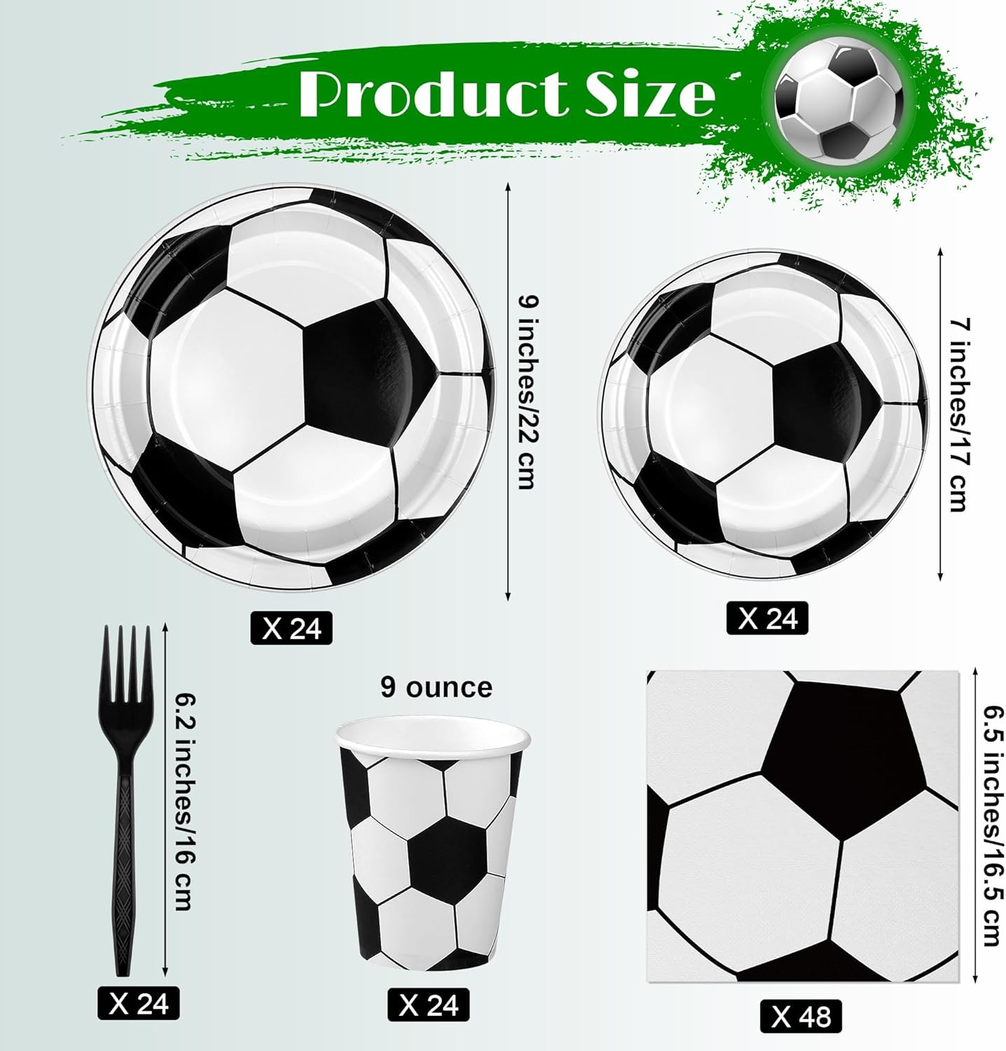 144 Pieces Soccer Party Tableware Sets Including Disposable Plates Napkins Cups Forks Serves 24 for Soccer Games Sports Birthday Party Supplies