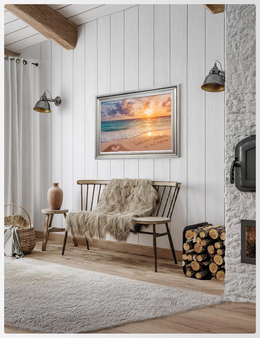 IPIC - "Forever Together Personalized Wall Art, Custom Beach Scene with with Solid Wood Frame, A Personalized Gift with Name and Date for Couple, Wedding, or Anniversary, Ready to Hang