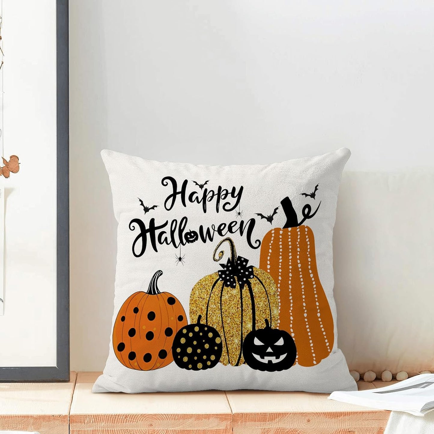 Halloween Pillow Covers 18x18 inches Set of 2 Orange Black Pumpkin Decorative Farmhouse Throw Pillow Covers Outdoor Autumn Halloween Decoration Pillowcase Farmhouse Cushion Case for Couch Sofa