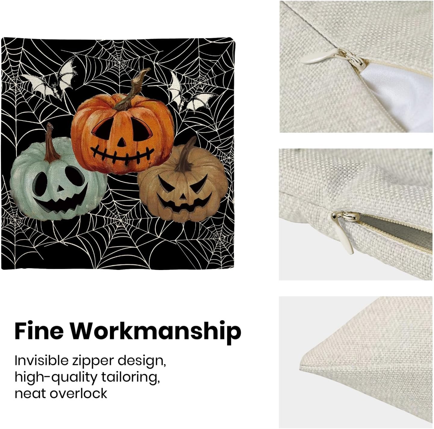 Halloween Decor Pillow Covers 18x18 Set of 2 Spider Web Orange Pumpkin Bat Black Decorative Throw Pillow Covers Outdoor Decoration Autumn Pumpkin Pillowcase Farmhouse Cushion Case for Home Sofa