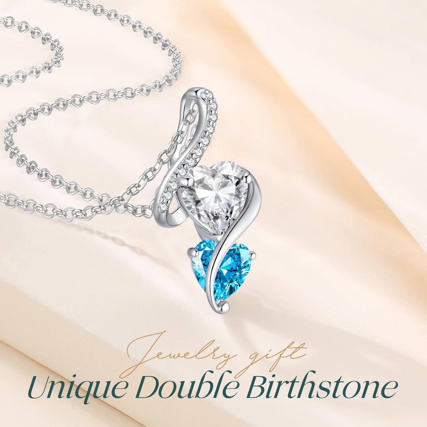 LOUISA SECRET Unique Double Heart Necklace Gifts for Wife Women, 925 Sterling Silver Tiny Birthstone Pendant Jewelry Gift for Her Girlfriend Mom Valentine's Day Anniversary Mother's Day Birthdays & Christmas