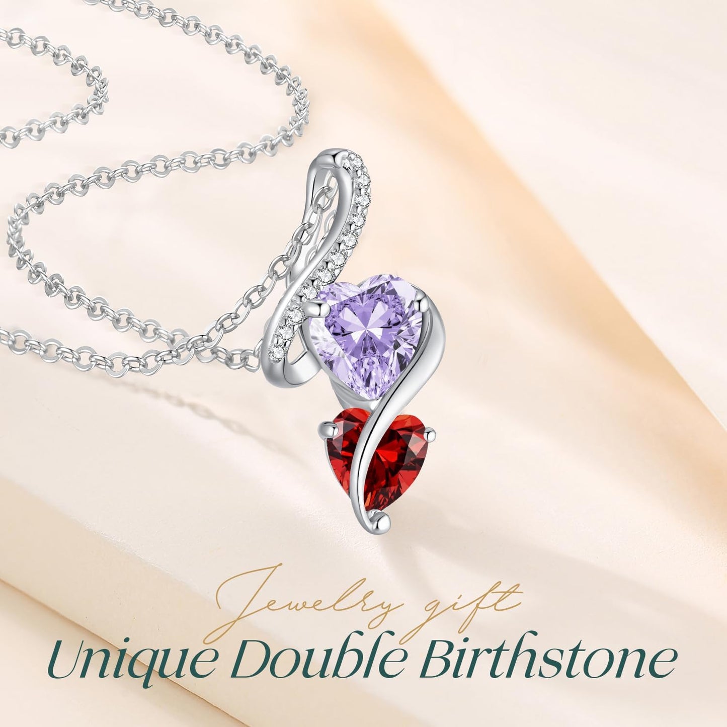 LOUISA SECRET Unique Double Heart Necklace Gifts for Wife Women, 925 Sterling Silver Tiny Birthstone Pendant Jewelry Gift for Her Girlfriend Mom Valentine's Day Anniversary Mother's Day Birthdays & Christmas