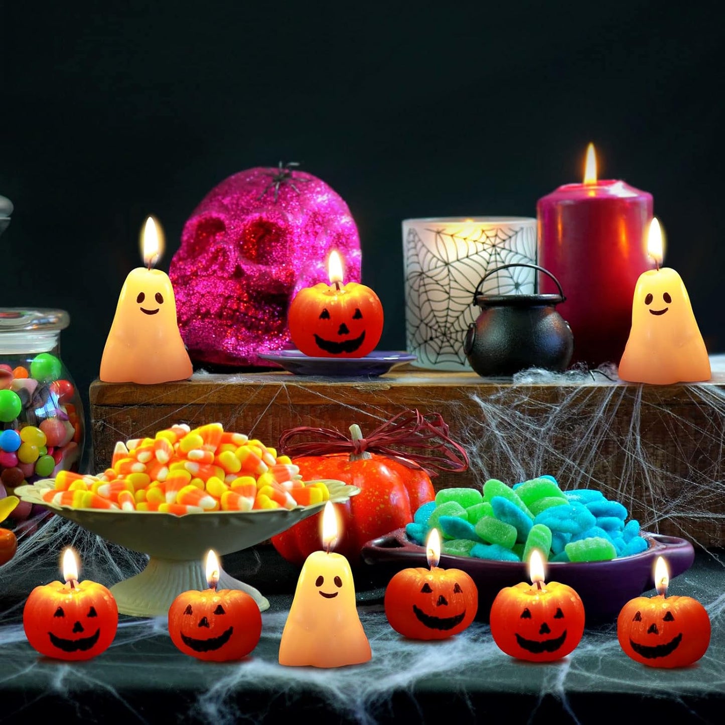 Nuanchu 12 Pcs Halloween Ghost Pumpkin Candle Fun Scented Thanksgiving Halloween Handmade Wax Fall Candles and Pumpkin Decor for Home(White, Orange,Ghost, Pumpkin)