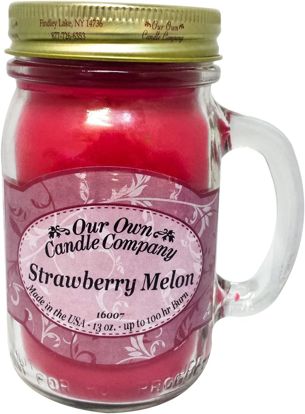 Our Own Candle Company, Strawberry Melon Scented Mason Jar Candle, 100 Hour Burn Time, Made in The USA - 13 Ounces