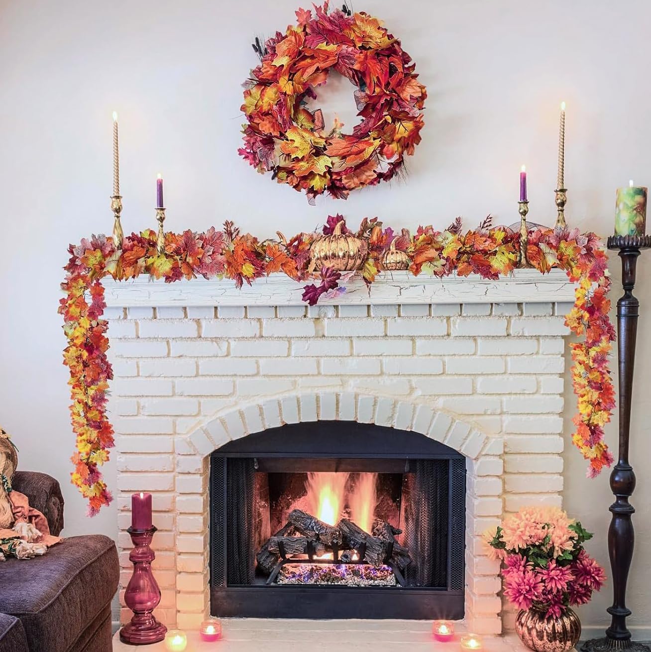 3 Pack Fall Maple Garland 6Ft Artificial Maple Leaf Leaves Autumn Garland Hanging Fall for Table Front Door Thanksgiving Decor (3)