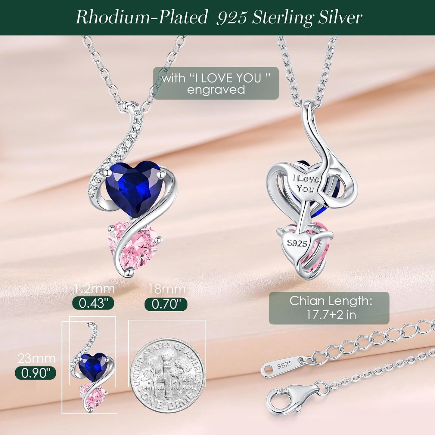 LOUISA SECRET Unique Double Heart Necklace Gifts for Wife Women, 925 Sterling Silver Tiny Birthstone Pendant Jewelry Gift for Her Girlfriend Mom Valentine's Day Anniversary Mother's Day Birthdays & Christmas