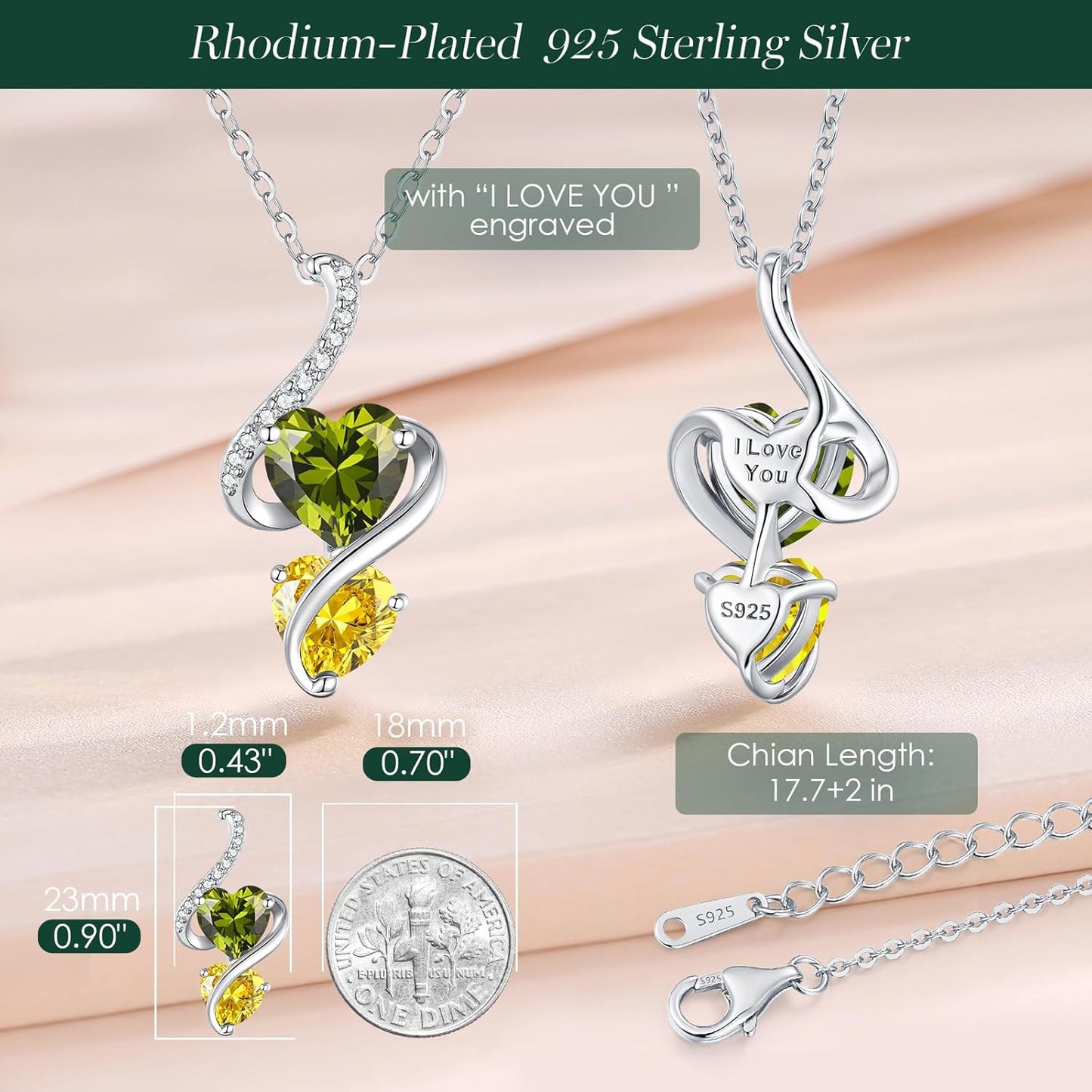 LOUISA SECRET Unique Double Heart Necklace Gifts for Wife Women, 925 Sterling Silver Tiny Birthstone Pendant Jewelry Gift for Her Girlfriend Mom Valentine's Day Anniversary Mother's Day Birthdays & Christmas