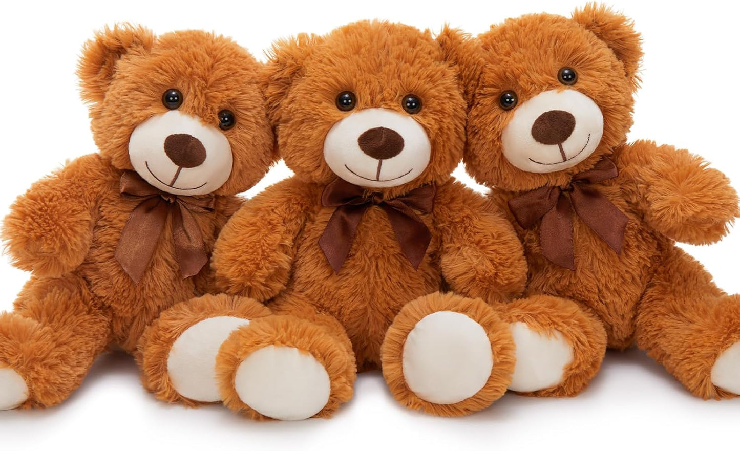 MorisMos 3Pcs Teddy Bears Bulk Baby Shower, 14inch Cute Teddy Bear Stuffed Animals Plush, Small Stuffed Bears on Centerpiece Baby Shower, Dark Brown