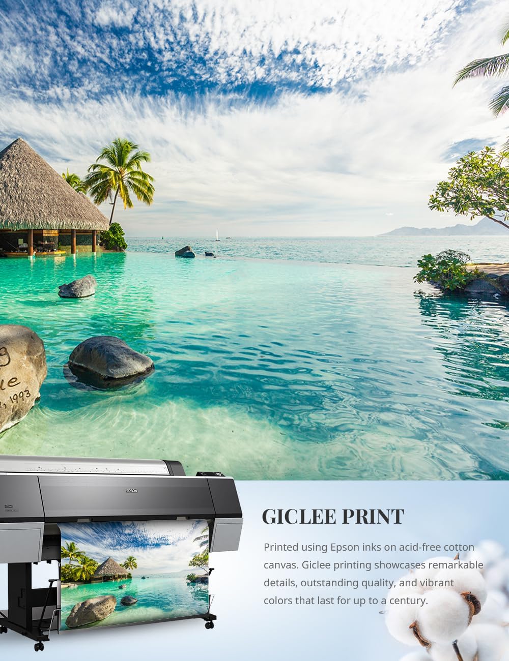 IPIC - "Tropical Memories Personalized Canvas Wall Art, Custom Beach Canvas Print with Name and Date on Rock, A Personalized Gift for Couple, Wedding, or Anniversary, Coastal Home Decor