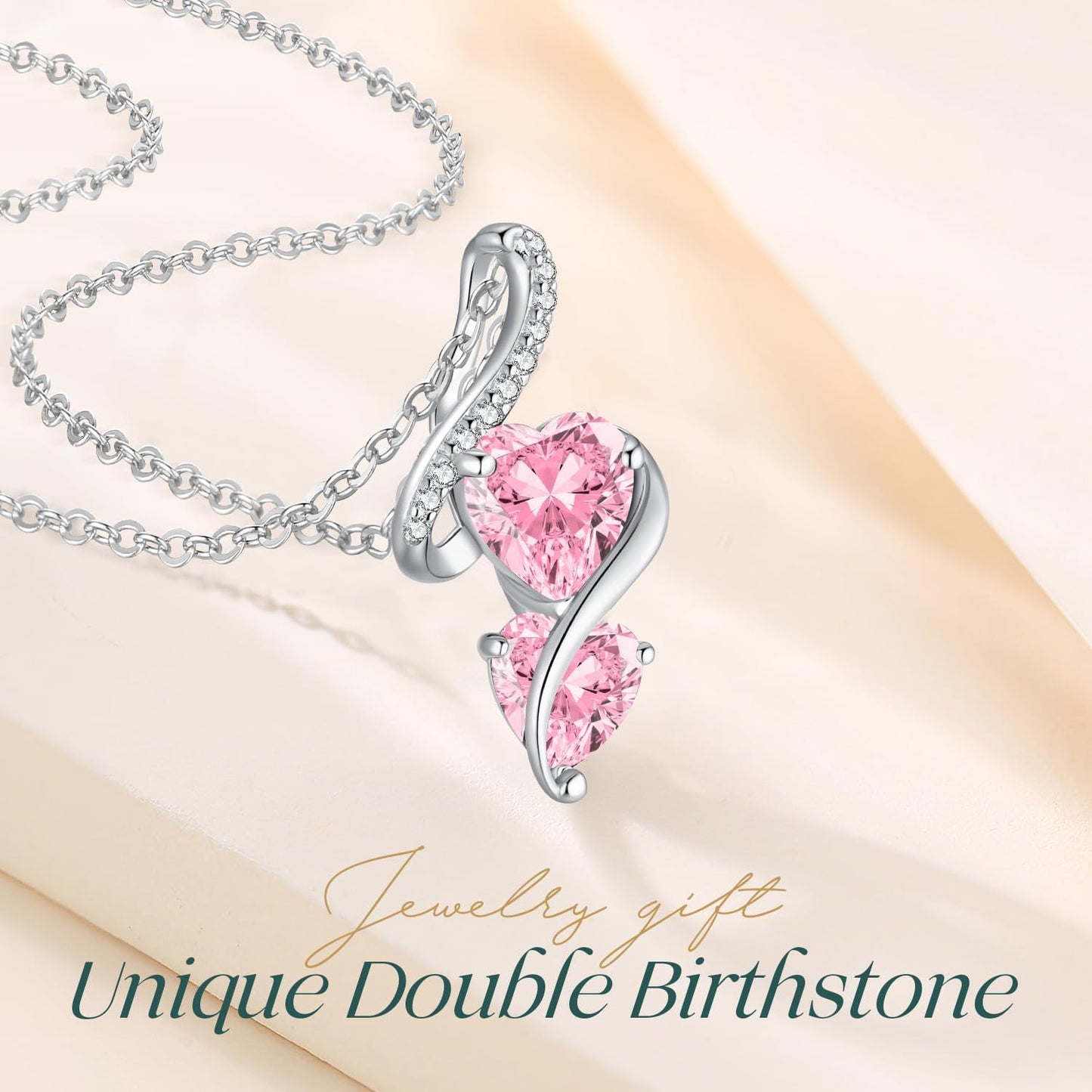 LOUISA SECRET Unique Double Heart Necklace Gifts for Wife Women, 925 Sterling Silver Tiny Birthstone Pendant Jewelry Gift for Her Girlfriend Mom Valentine's Day Anniversary Mother's Day Birthdays & Christmas