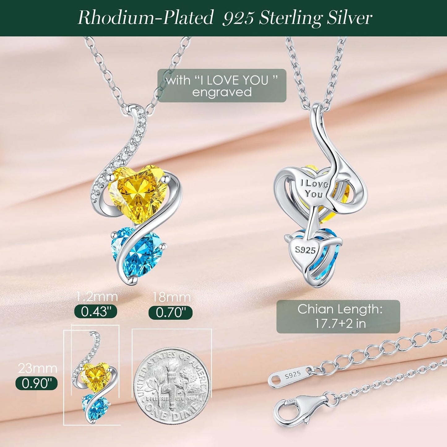 LOUISA SECRET Unique Double Heart Necklace Gifts for Wife Women, 925 Sterling Silver Tiny Birthstone Pendant Jewelry Gift for Her Girlfriend Mom Valentine's Day Anniversary Mother's Day Birthdays & Christmas