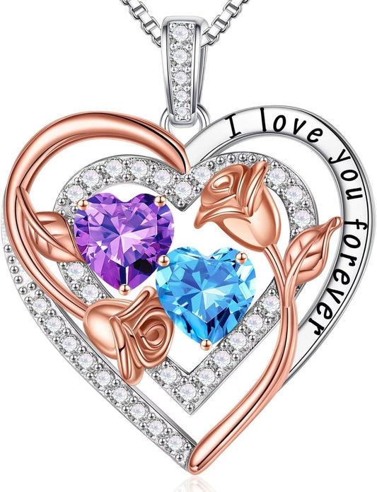 Iefil Birthstone Necklace for Women - Sterling Silver Birthstone Necklace Anniversary Birthday Gifts for Her Wife Mom Daughter