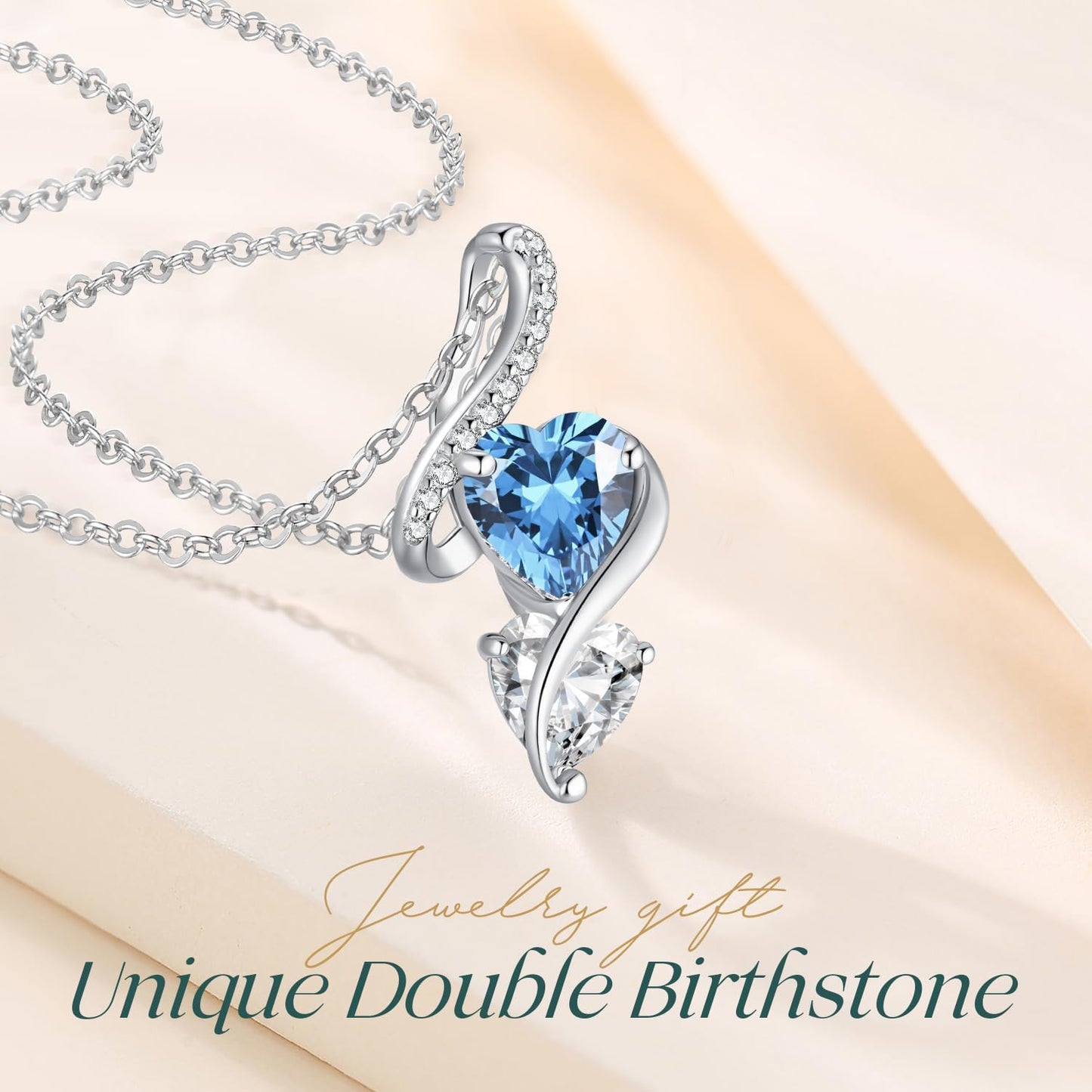 LOUISA SECRET Unique Double Heart Necklace Gifts for Wife Women, 925 Sterling Silver Tiny Birthstone Pendant Jewelry Gift for Her Girlfriend Mom Valentine's Day Anniversary Mother's Day Birthdays & Christmas