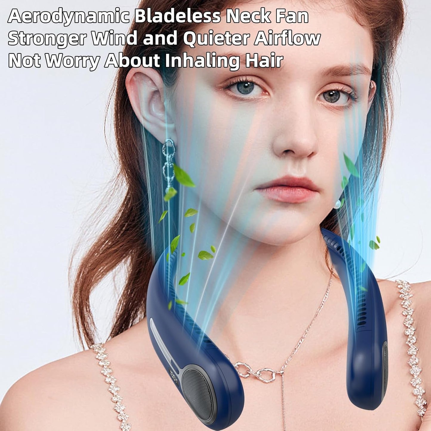 Portable Neck Fan,Gift Ideas,Personal Wearable Bladeless Fan,360° Cooling,LED Display,4-Speeds,6000mAh Rechargeable,Powerful Wind,Outdoor Travel Camping,Birthday Gifts for Men Women Dad Mom (Blue)