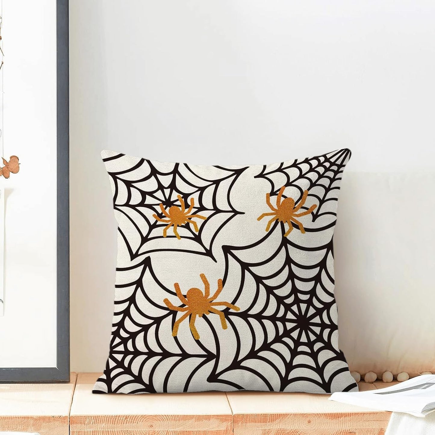 Spider Web Throw Pillow Covers 16x16 inch Set of 2 Halloween Decorative Farmhouse Pillow Covers Outdoor Spider Decor Cushion Case for Home Office Halloween Sofa Bed Decoration