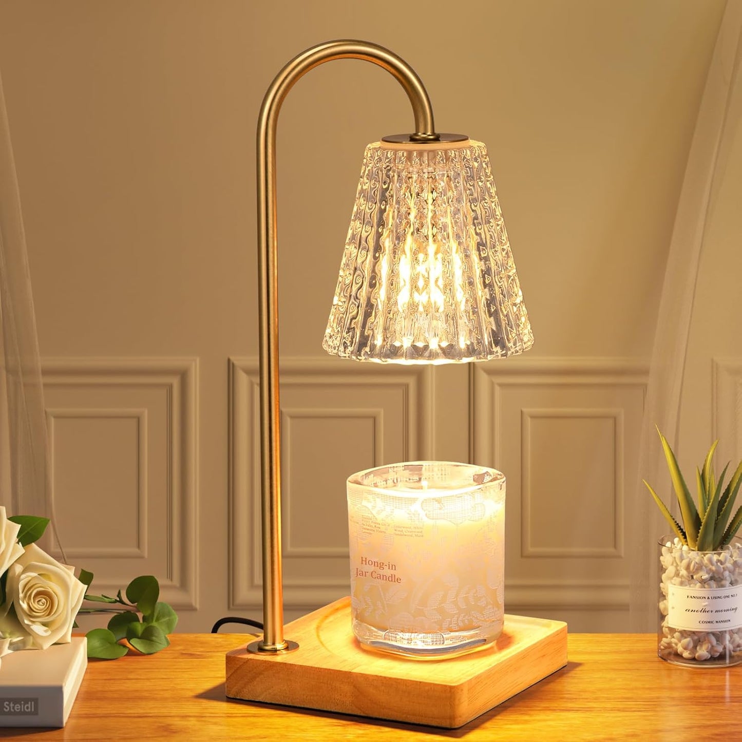 Hong-in Candle Warmer Lamp, Candle Lamp Warmer with Timer,Wax Melt Warmer,Crystal Candle Heater Lamp for Scented Wax, Elegant Home Decor, Clear Glass